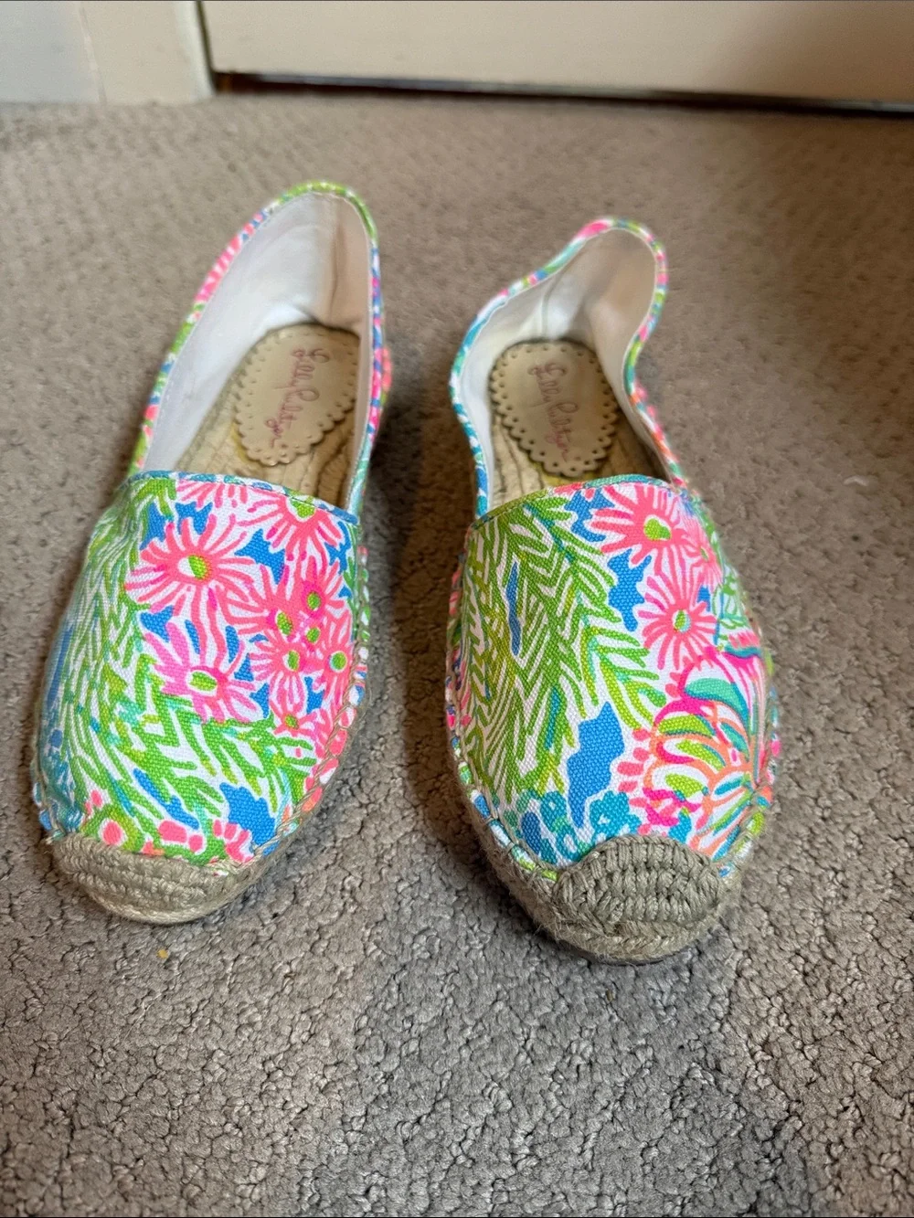 Lilly Pulitzer Green Pink Blue Floral Canvas Espadrilles